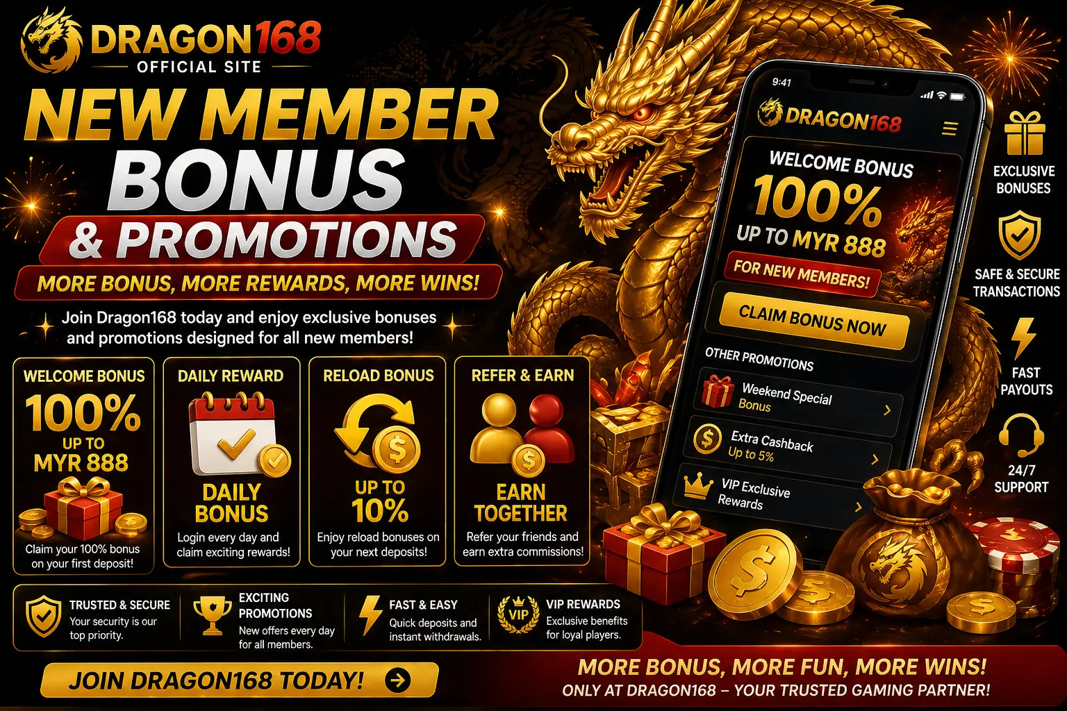 Dragon168 new member bonus and promotions